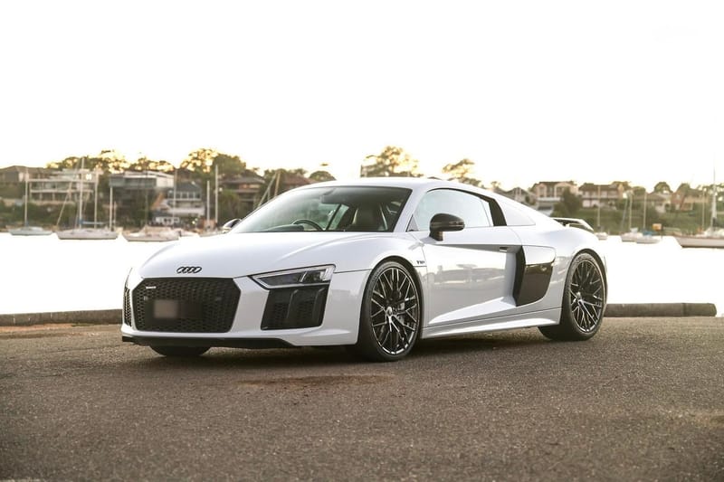 White Audi R8 Plus Coupe hire car in Melbourne