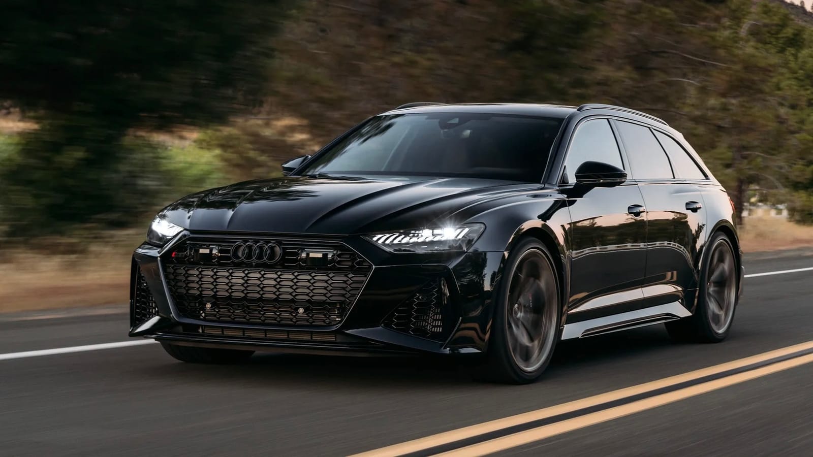 Black Audi RS6 Performance Quattro Wagon hire car in Melbourne