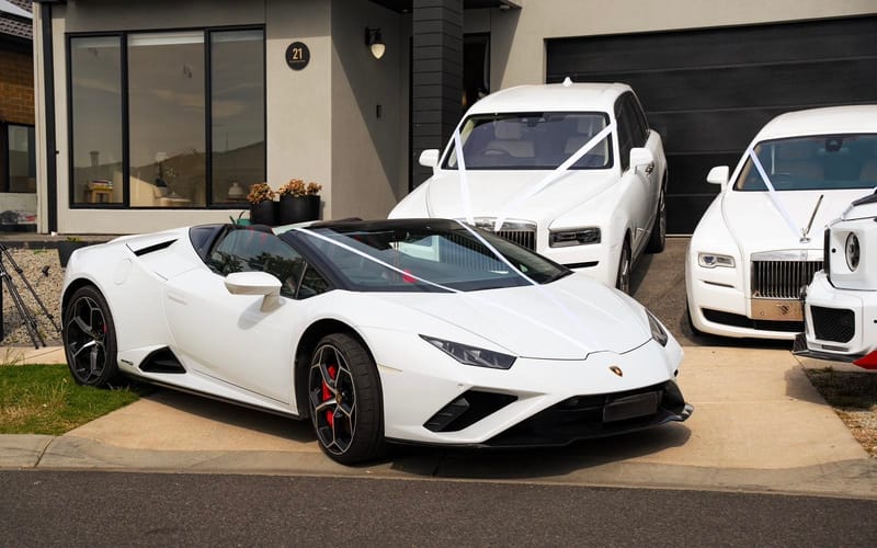 White Lamborghini Huracán EVO Spyder hire car in Melbourne