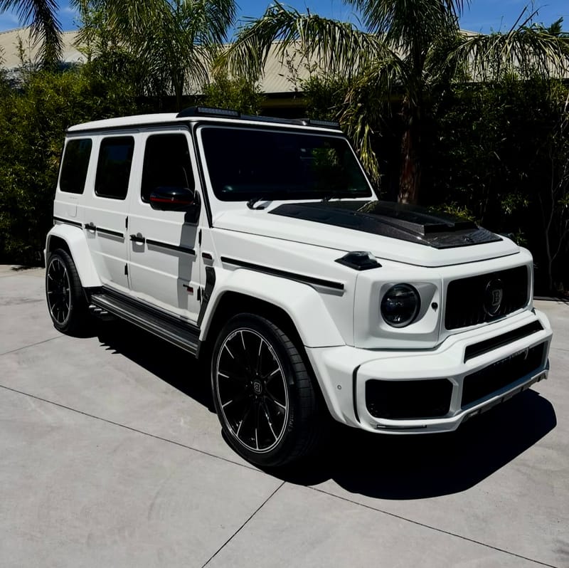 White Mercedes-Benz G63 AMG SUV (Brabus G800 Kit) hire car in Melbourne