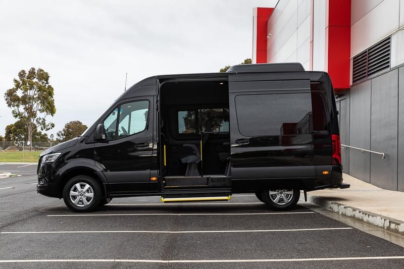 Black Mercedes-Benz Sprinter Minibus, 9 seater, Melbourne